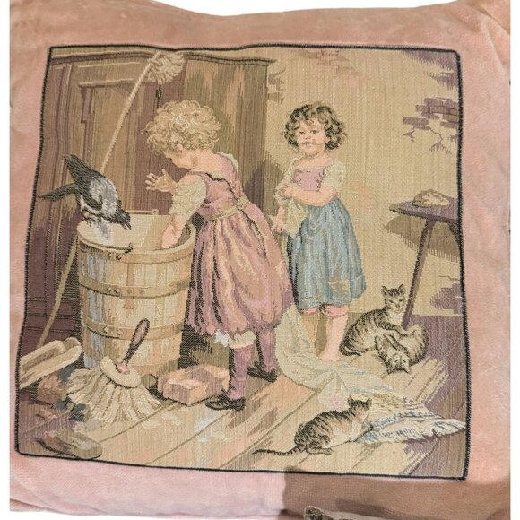 Vintage French Country Tapestry Throw Pillows Set of 3 Country Life Handmade - Picture 3 of 16